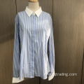 Camicia donna a contrasto manica lunga a righe tinto filo